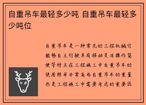自重吊车最轻多少吨 自重吊车最轻多少吨位